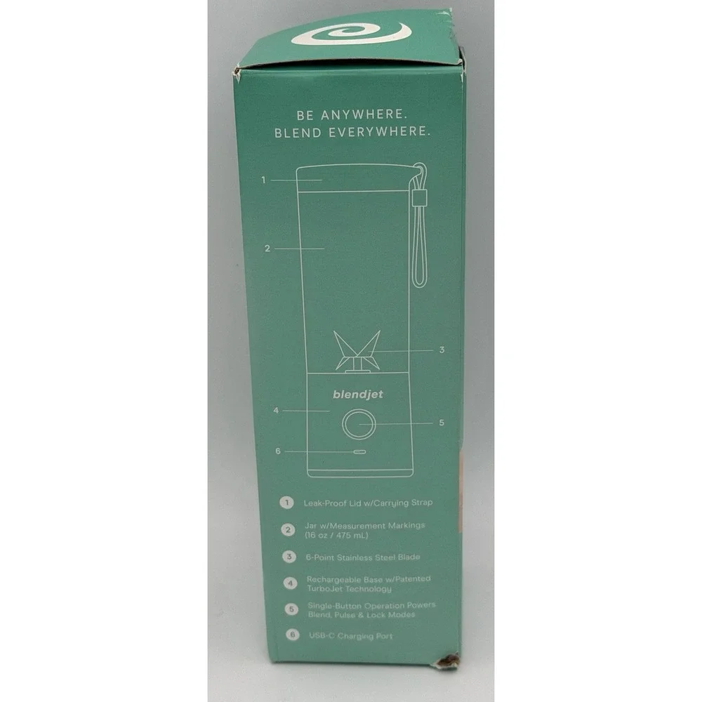 BlendJet 2 Portable Blender 16oz Mint Green Carrying Strap Rechargeable Base New